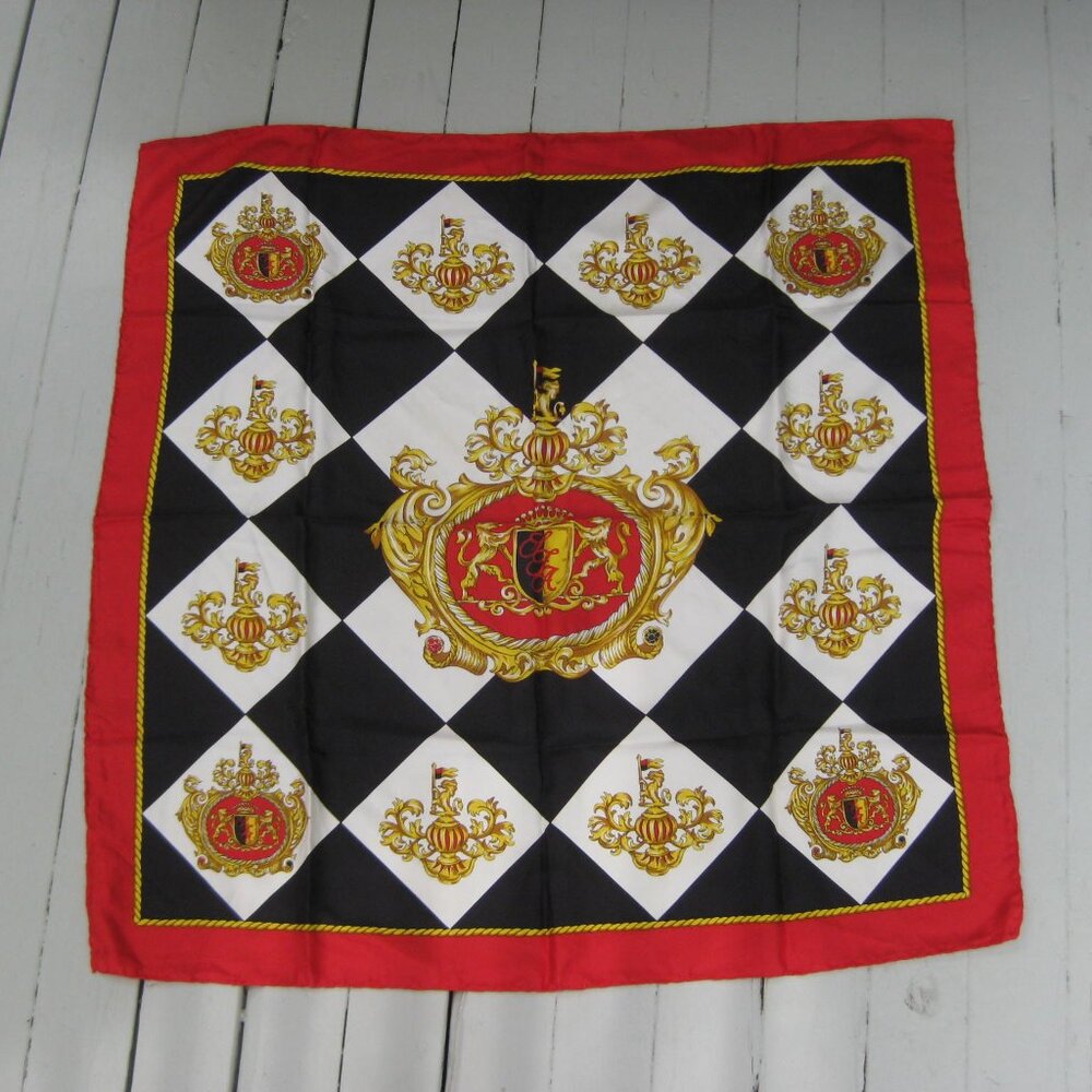 Vintage SFA Saks Fifth Avenue Crest Silk Scarf Italy